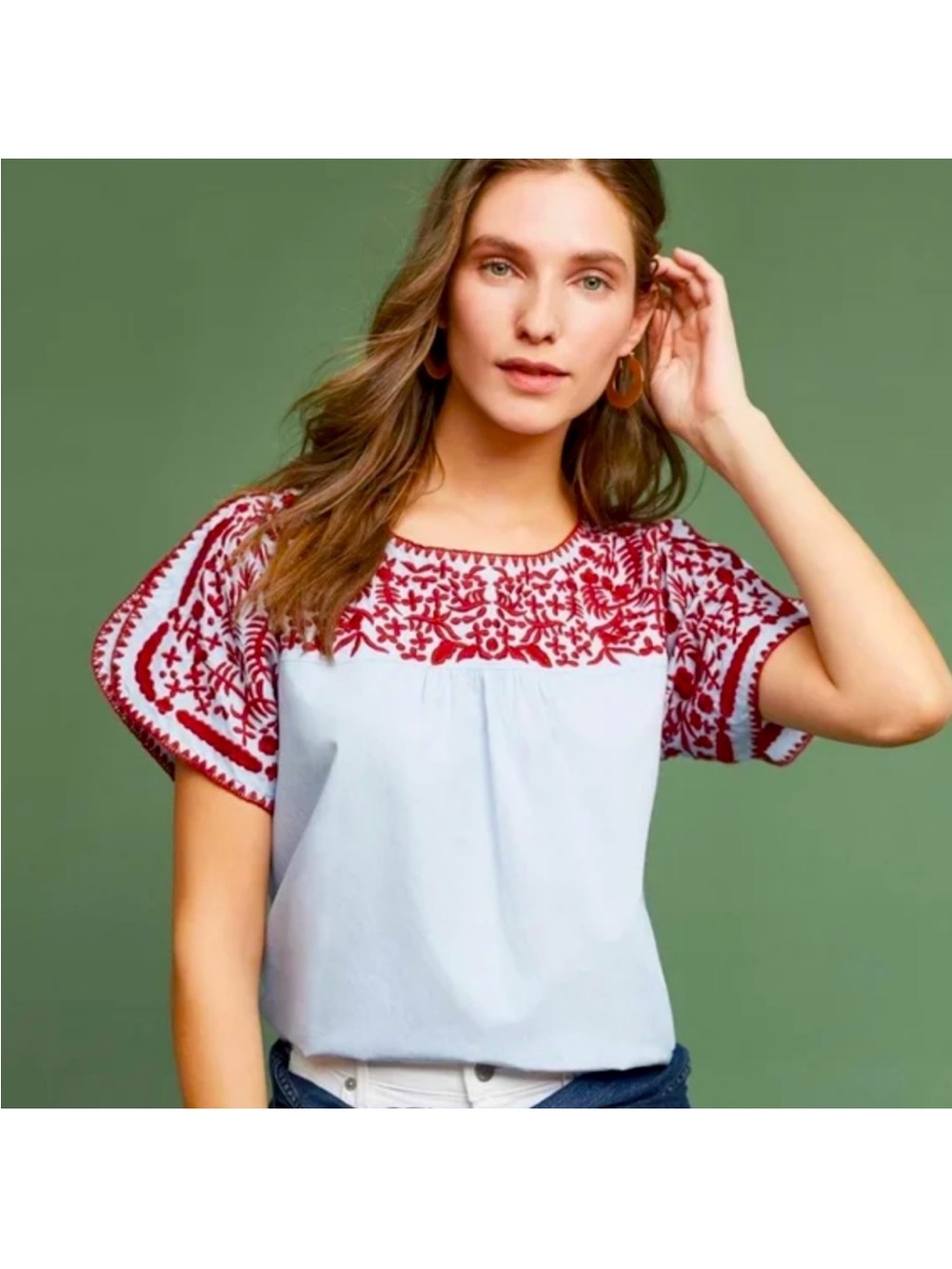 Anthropologie Chloe Oliver Tillie Embroidered Blouse XL